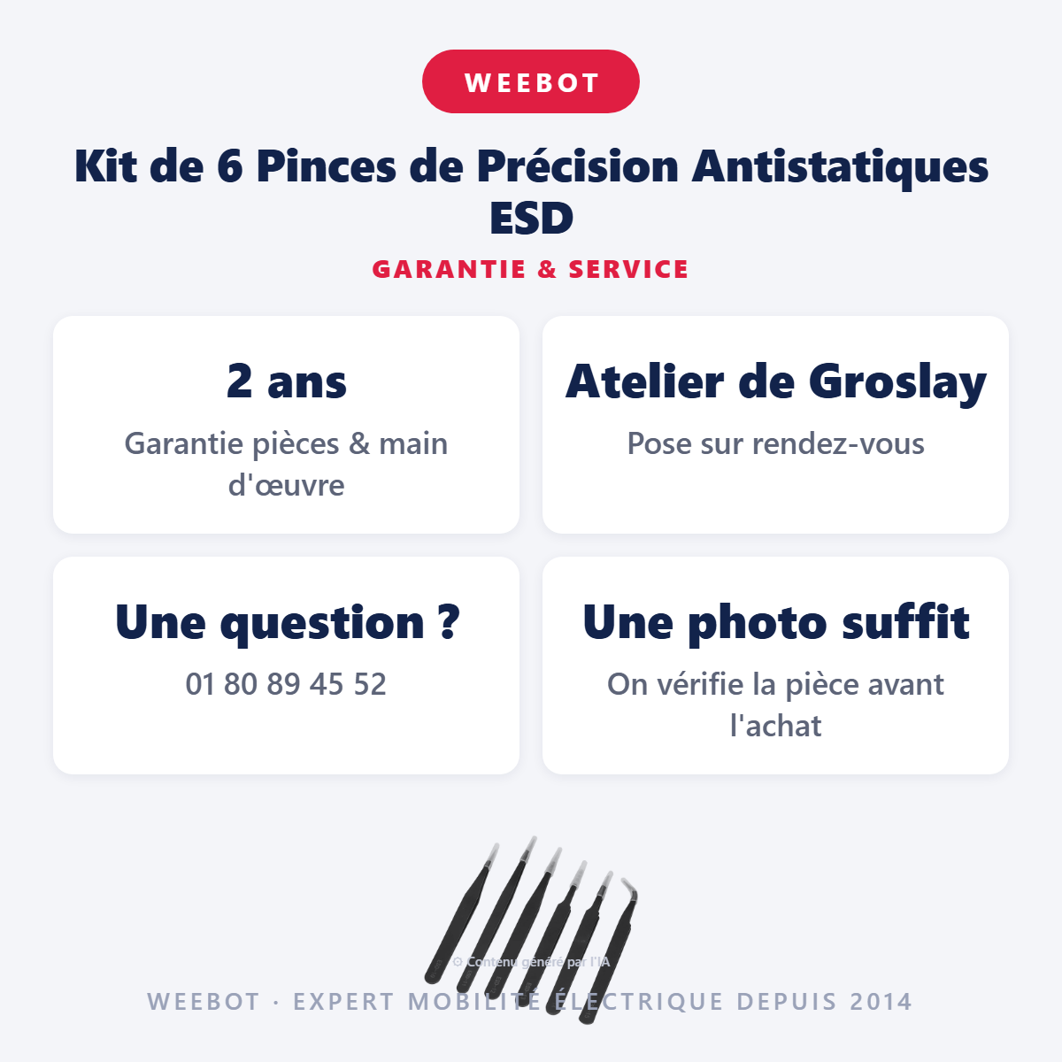 Kit de 6 Pinces de Précision Antistatiques ESD : garantie 2 ans et service après-vente
