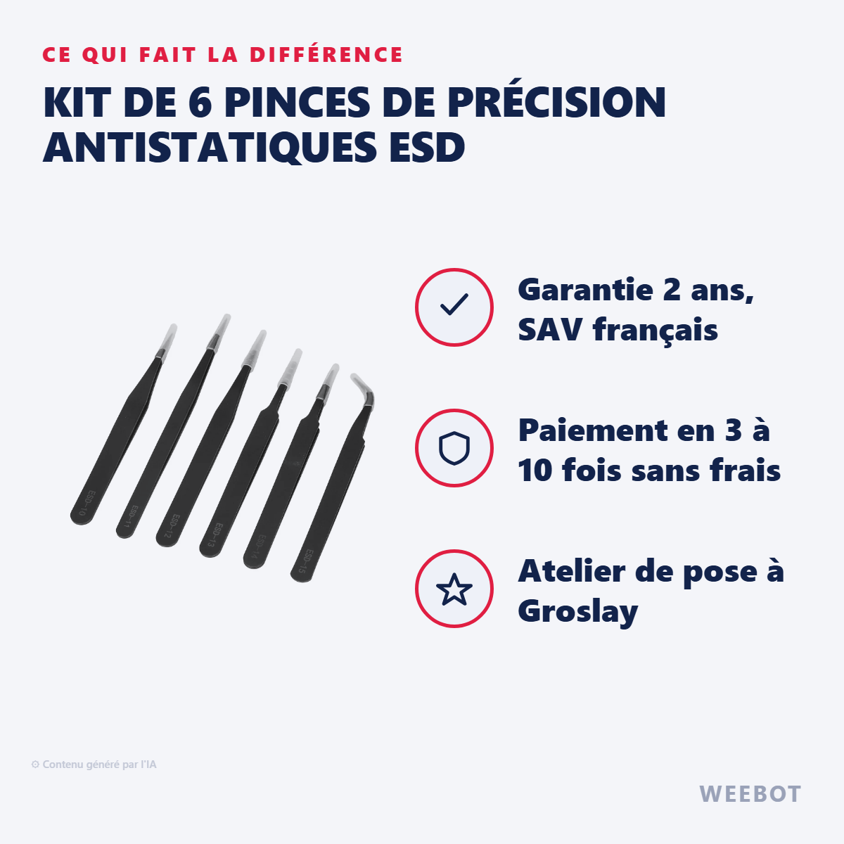 Kit de 6 Pinces de Précision Antistatiques ESD : les points forts