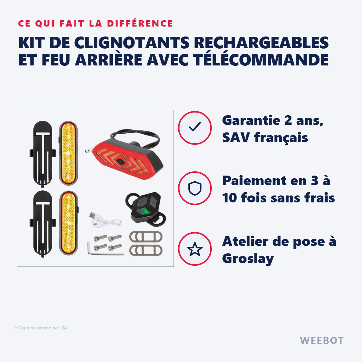 Kit de Clignotants Rechargeables et Feu Arrière avec Télécommande : les points forts