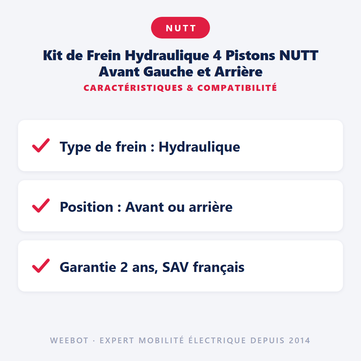 Kit de Frein Hydraulique 4 Pistons NUTT Avant Gauche et Arrière : caractéristiques et compatibilité