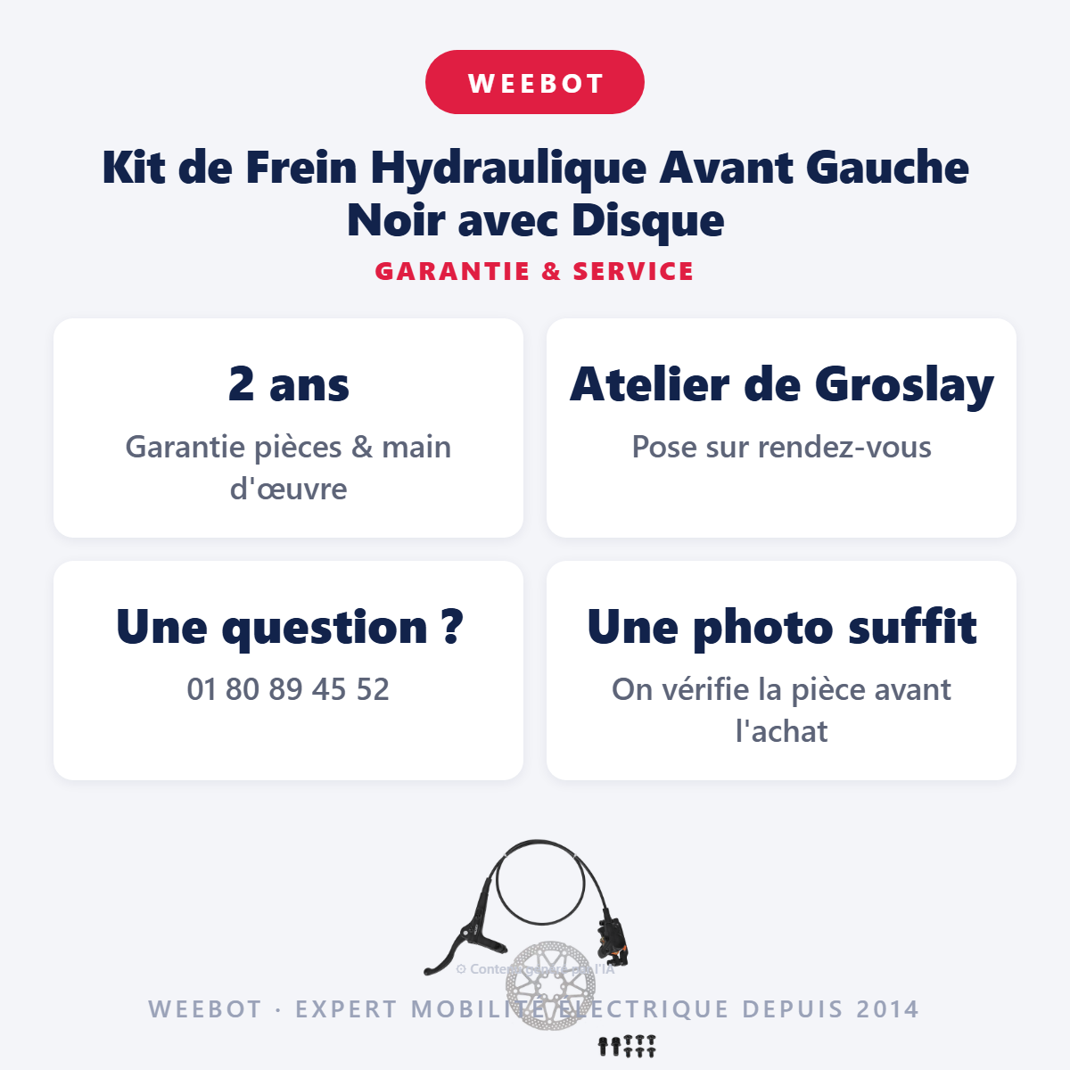 Kit de Frein Hydraulique Avant Gauche Noir avec Disque : garantie 2 ans et service après-vente