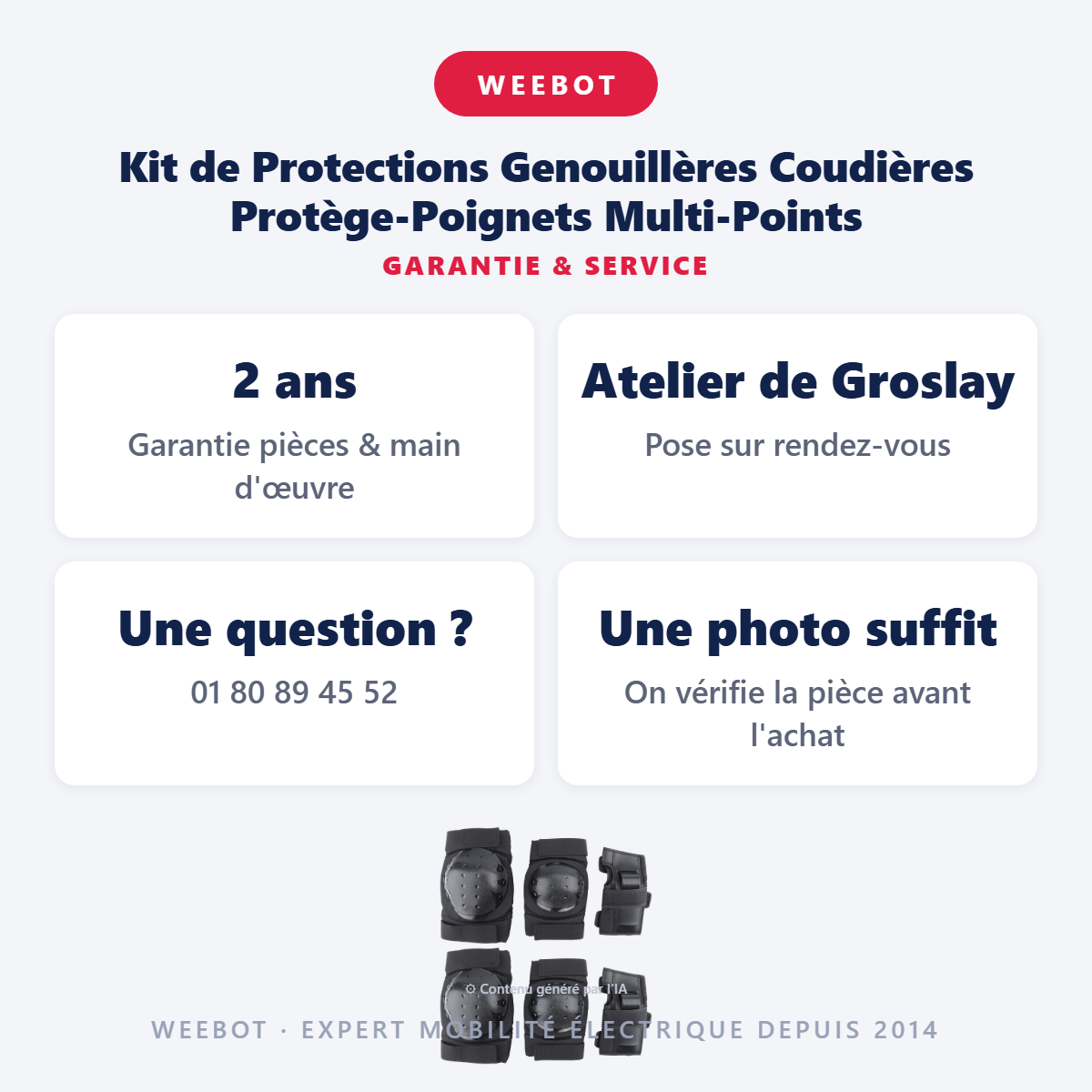 Kit de Protections Genouillères Coudières Protège-Poignets Multi-Points : garantie 2 ans et service après-vente