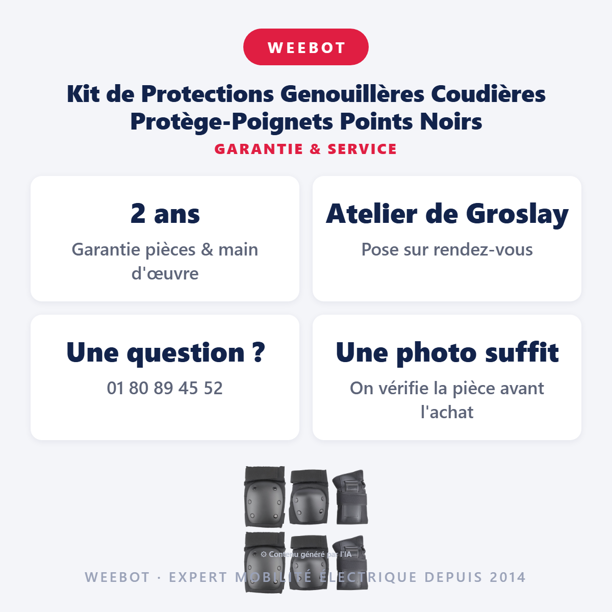 Kit de Protections Genouillères Coudières Protège-Poignets Points Noirs : garantie 2 ans et service après-vente