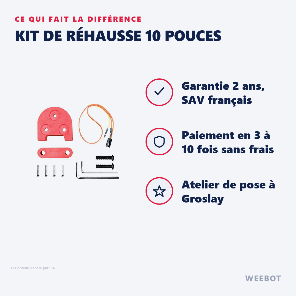 Kit de Réhausse 10 Pouces pour Trottinette Électrique Xiaomi M365 & M365 Pro - Couleur Rouge - Weebot