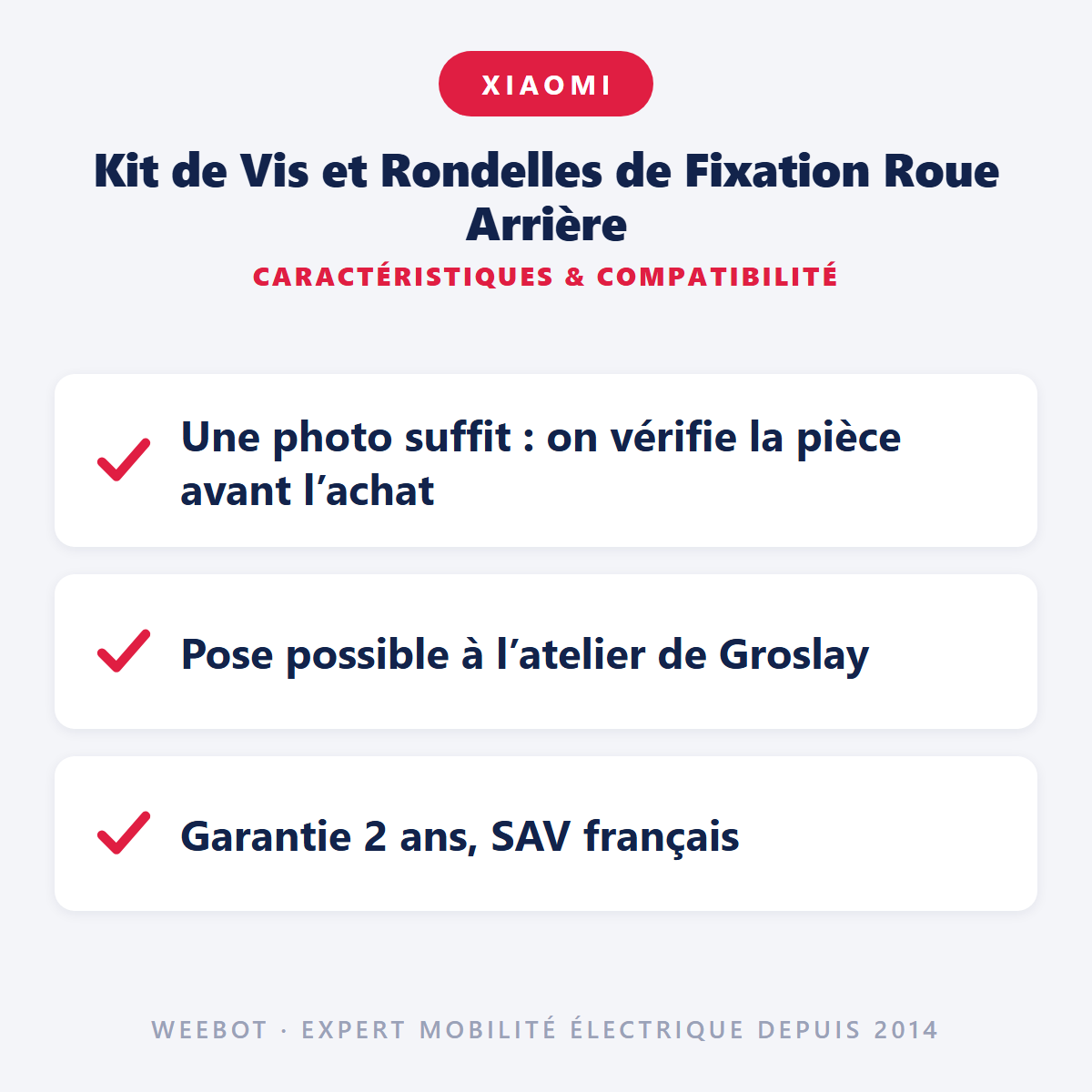 Kit de Vis et Rondelles de Fixation Roue Arrière : caractéristiques et compatibilité