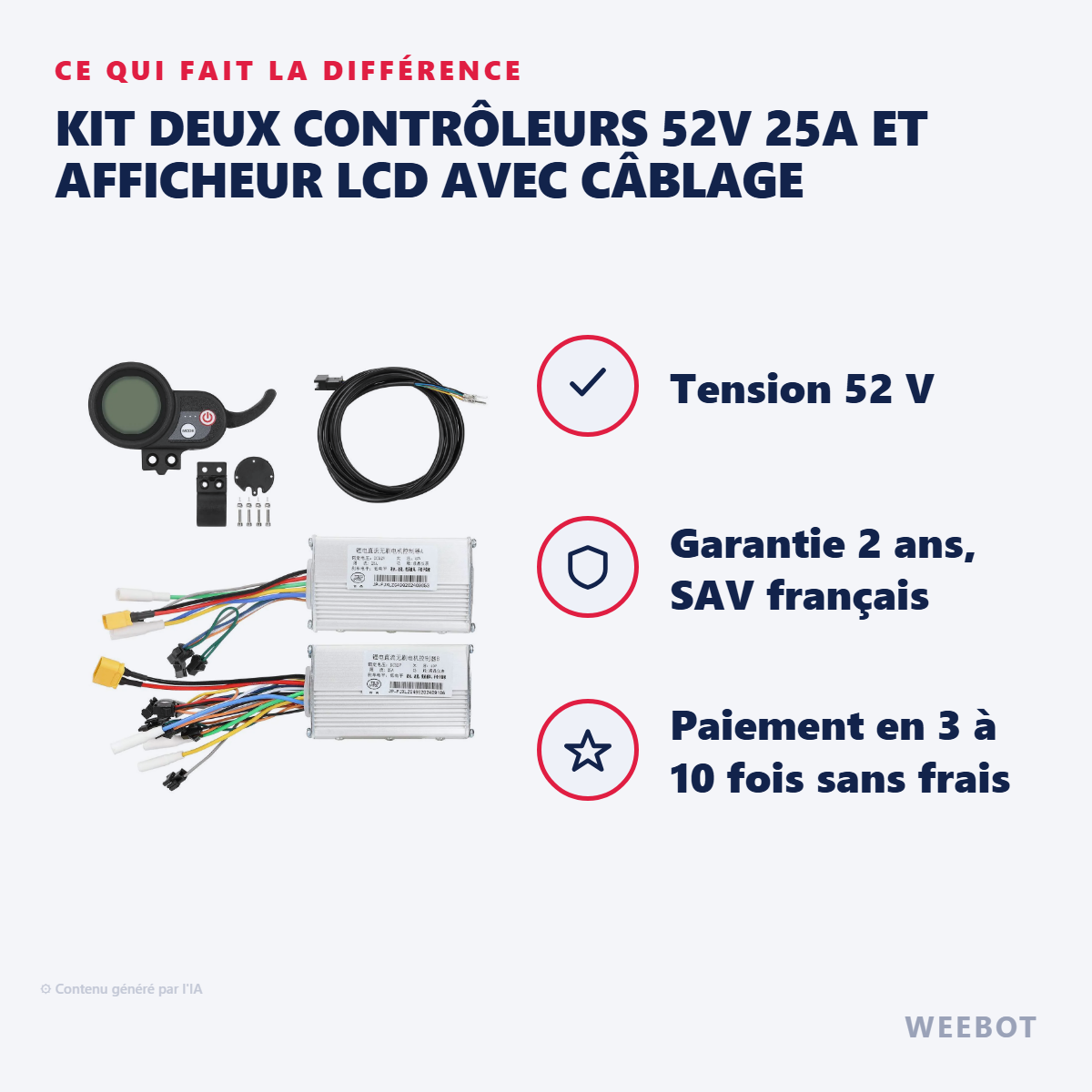 Kit Deux Contrôleurs 52V 25A et Afficheur LCD avec Câblage : les points forts