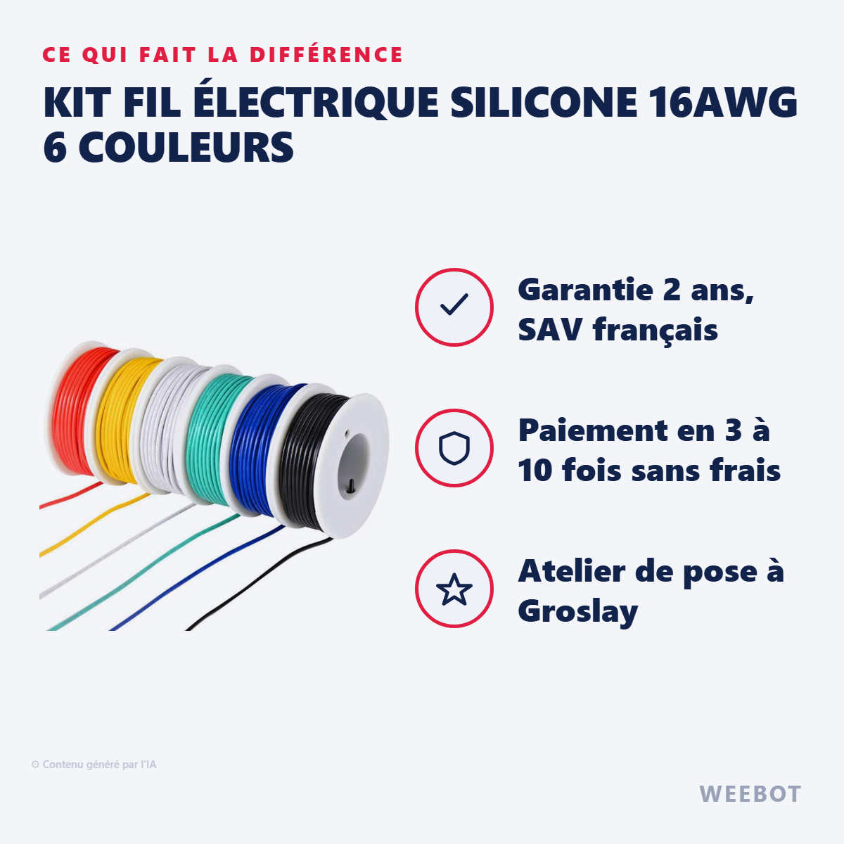 Kit Fil Électrique Silicone 16AWG 6 Couleurs : les points forts