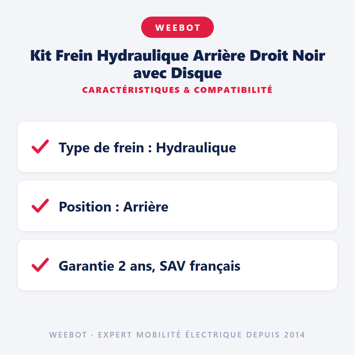 Kit Frein Hydraulique Arrière Droit Noir avec Disque : caractéristiques et compatibilité