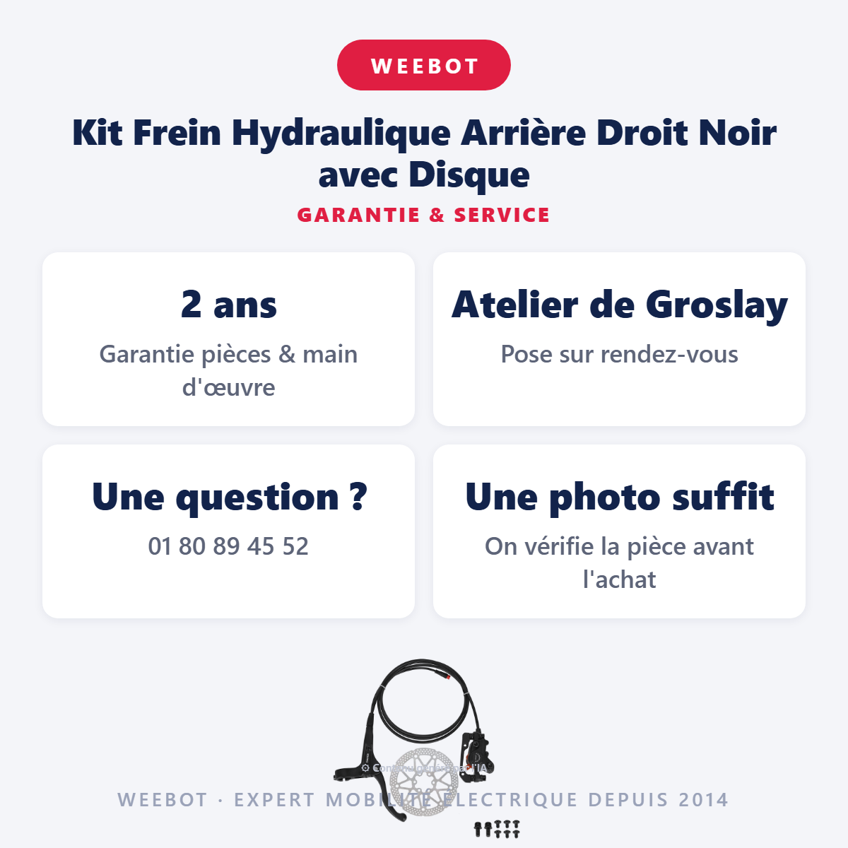 Kit Frein Hydraulique Arrière Droit Noir avec Disque : garantie 2 ans et service après-vente