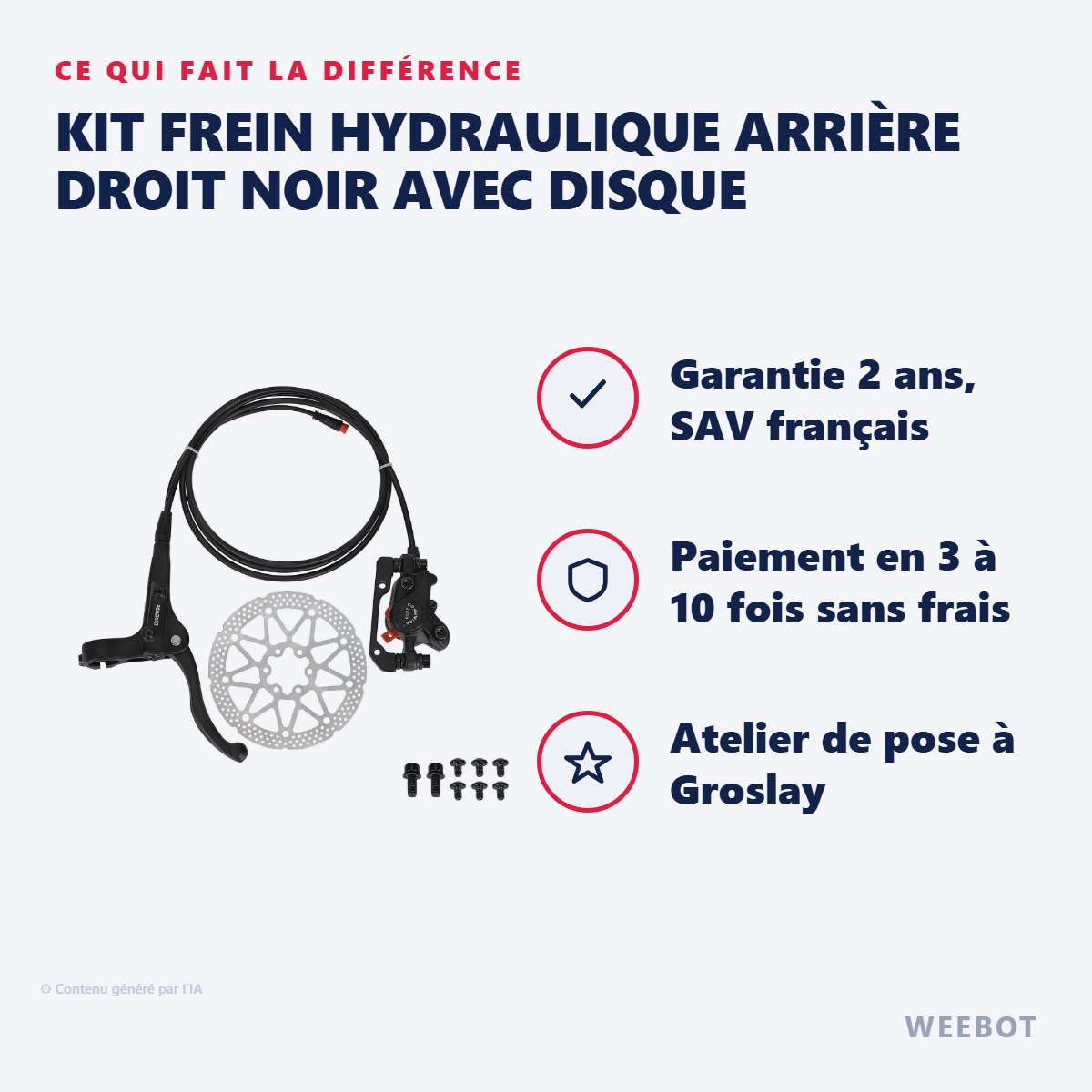 Kit Frein Hydraulique Arrière Droit Noir avec Disque : les points forts