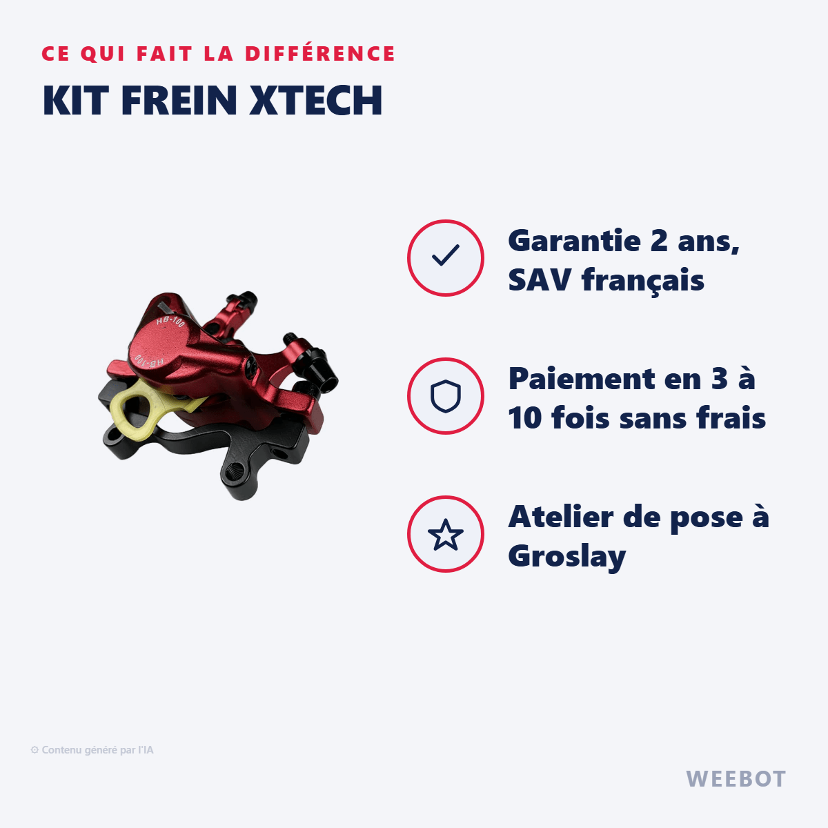Kit Frein Xtech pour Trottinette Électrique Xiaomi M365 - Couleur Rouge - Weebot