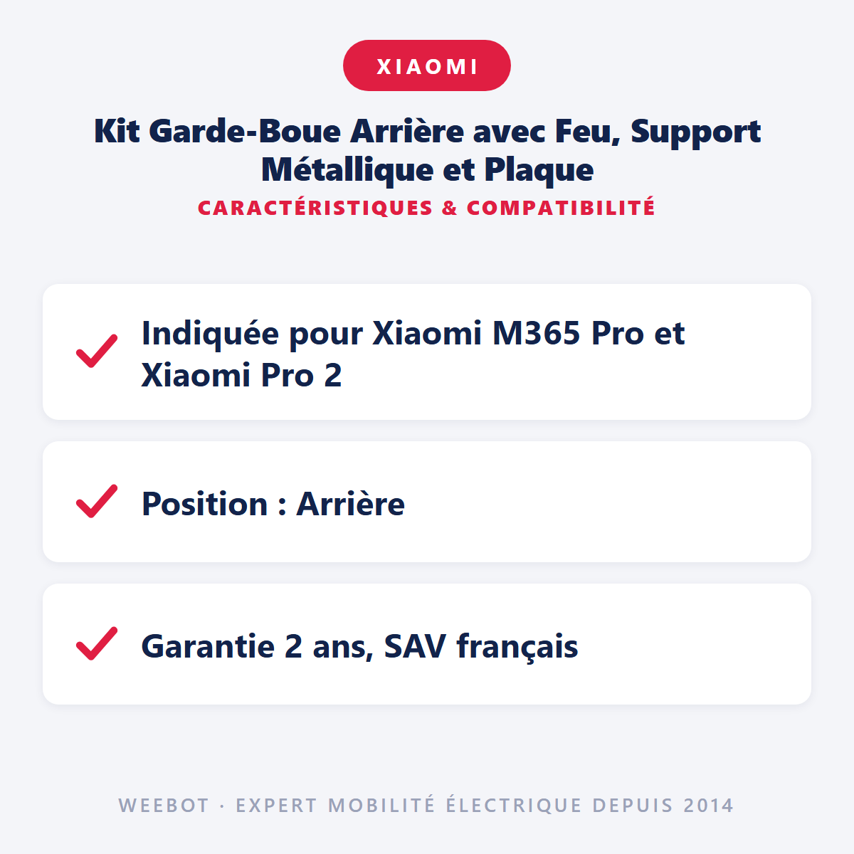 Kit Garde-Boue Arrière avec Feu, Support Métallique et Plaque : caractéristiques et compatibilité