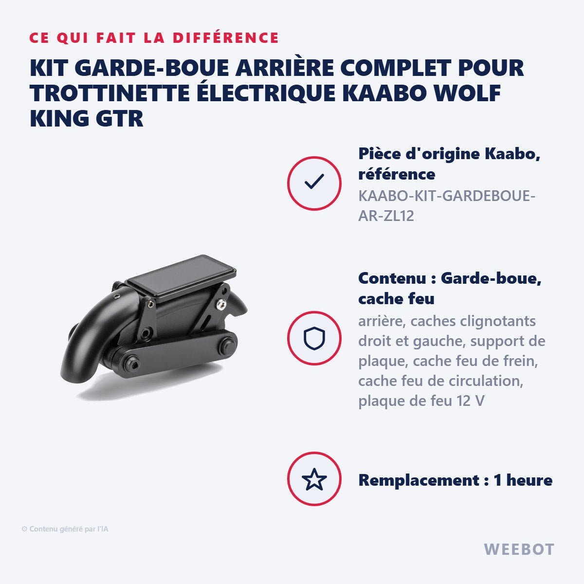 Kit Garde-Boue Arrière Complet pour Trottinette Électrique Kaabo Wolf King GTR - Weebot