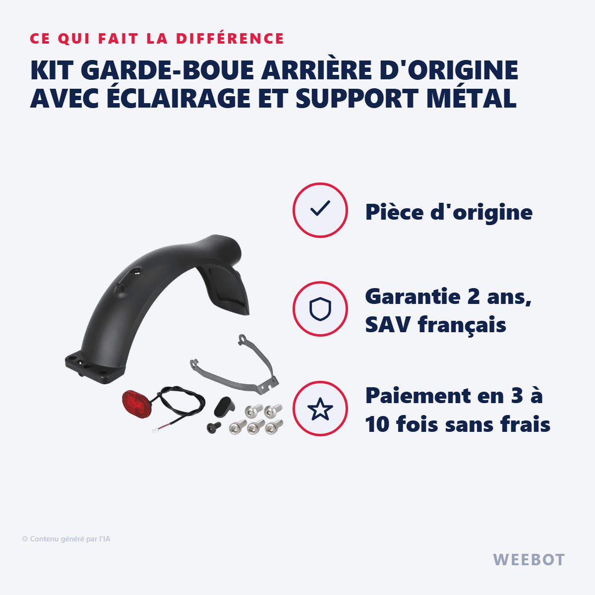 Kit Garde-Boue Arrière d'Origine avec Éclairage et Support Métal : les points forts