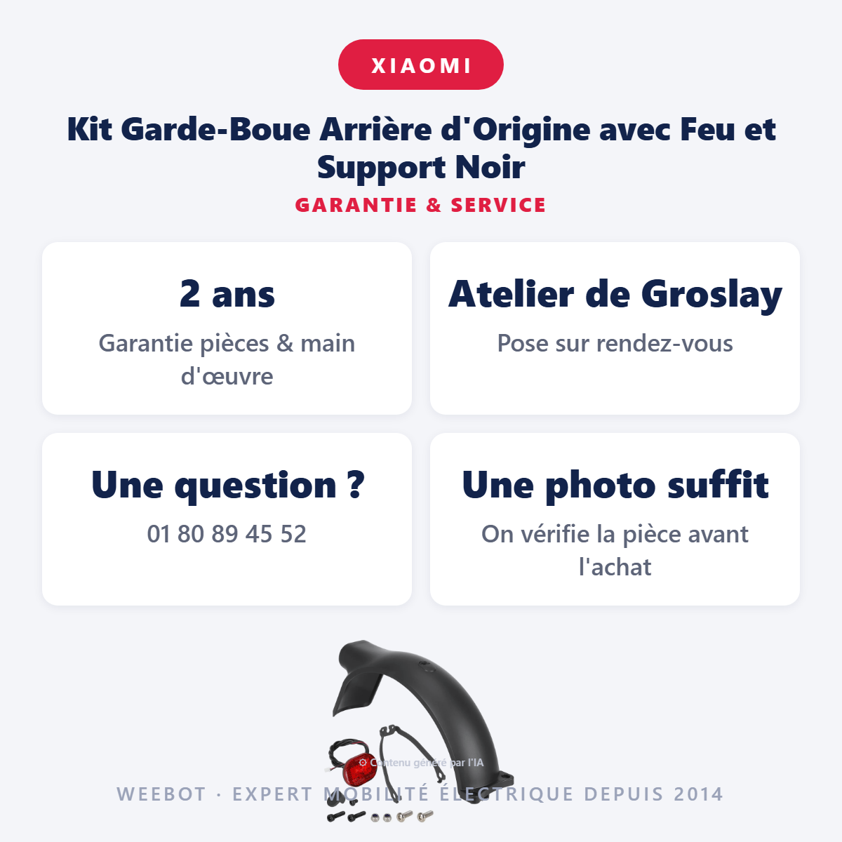 Kit Garde-Boue Arrière d'Origine avec Feu et Support Noir : garantie 2 ans et service après-vente
