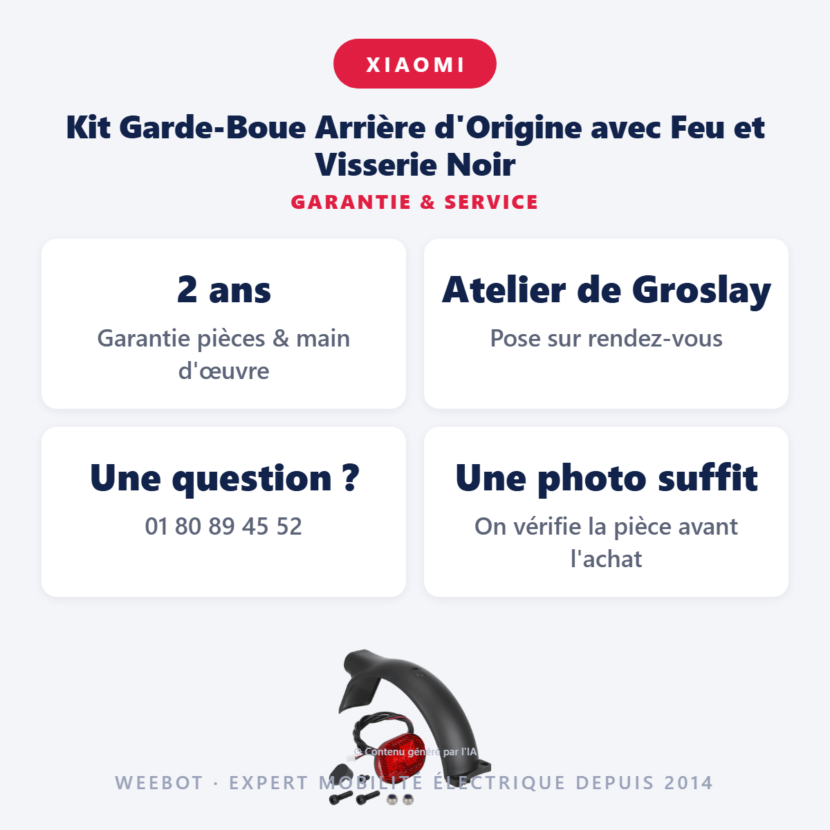 Kit Garde-Boue Arrière d'Origine avec Feu et Visserie Noir : garantie 2 ans et service après-vente