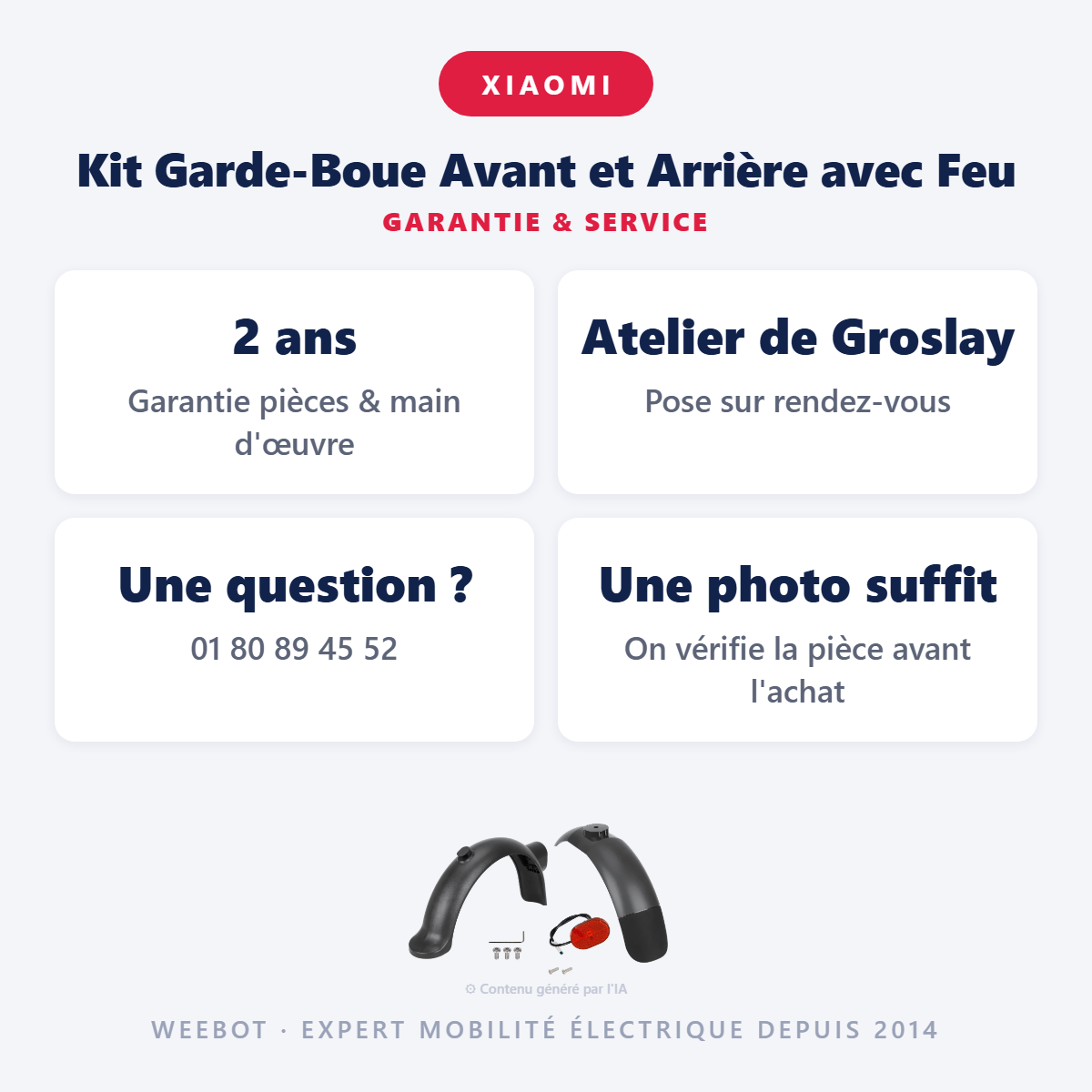 Kit Garde-Boue Avant et Arrière avec Feu : garantie 2 ans et service après-vente