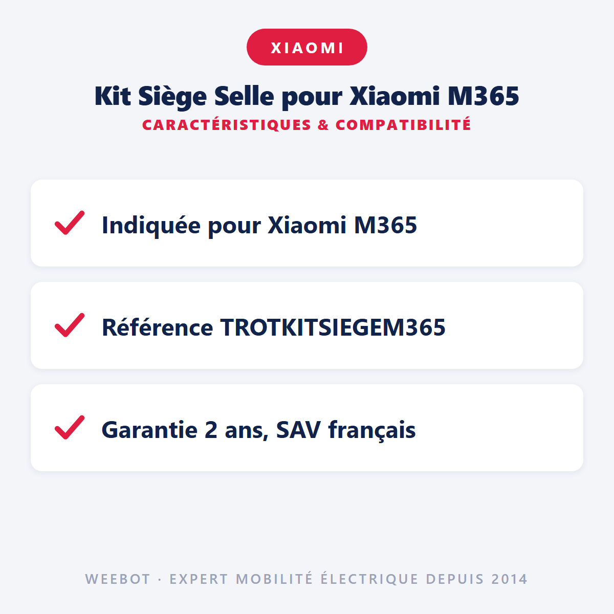 Kit Siège Selle pour Xiaomi M365 : caractéristiques et compatibilité
