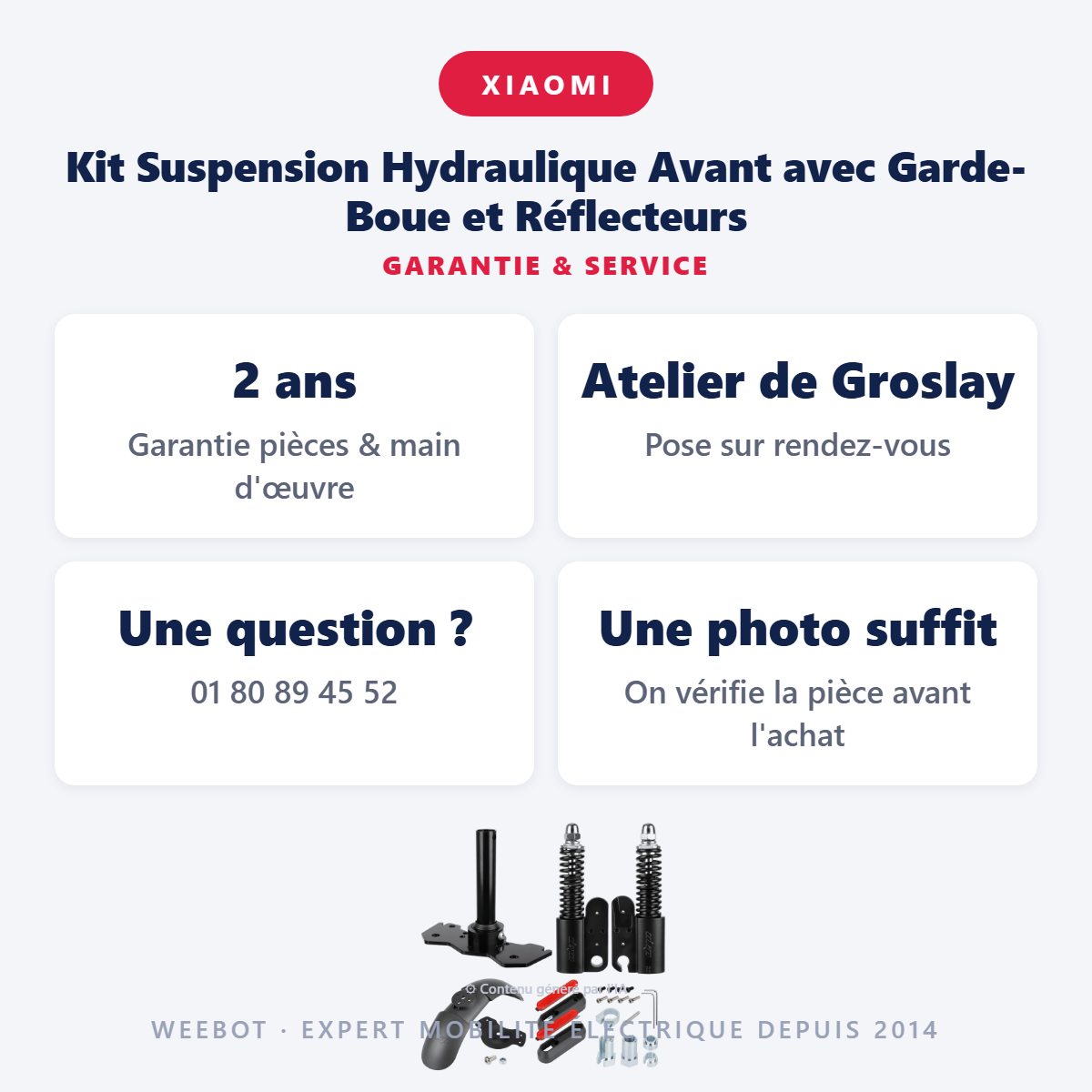 Kit Suspension Hydraulique Avant avec Garde-Boue et Réflecteurs : garantie 2 ans et service après-vente