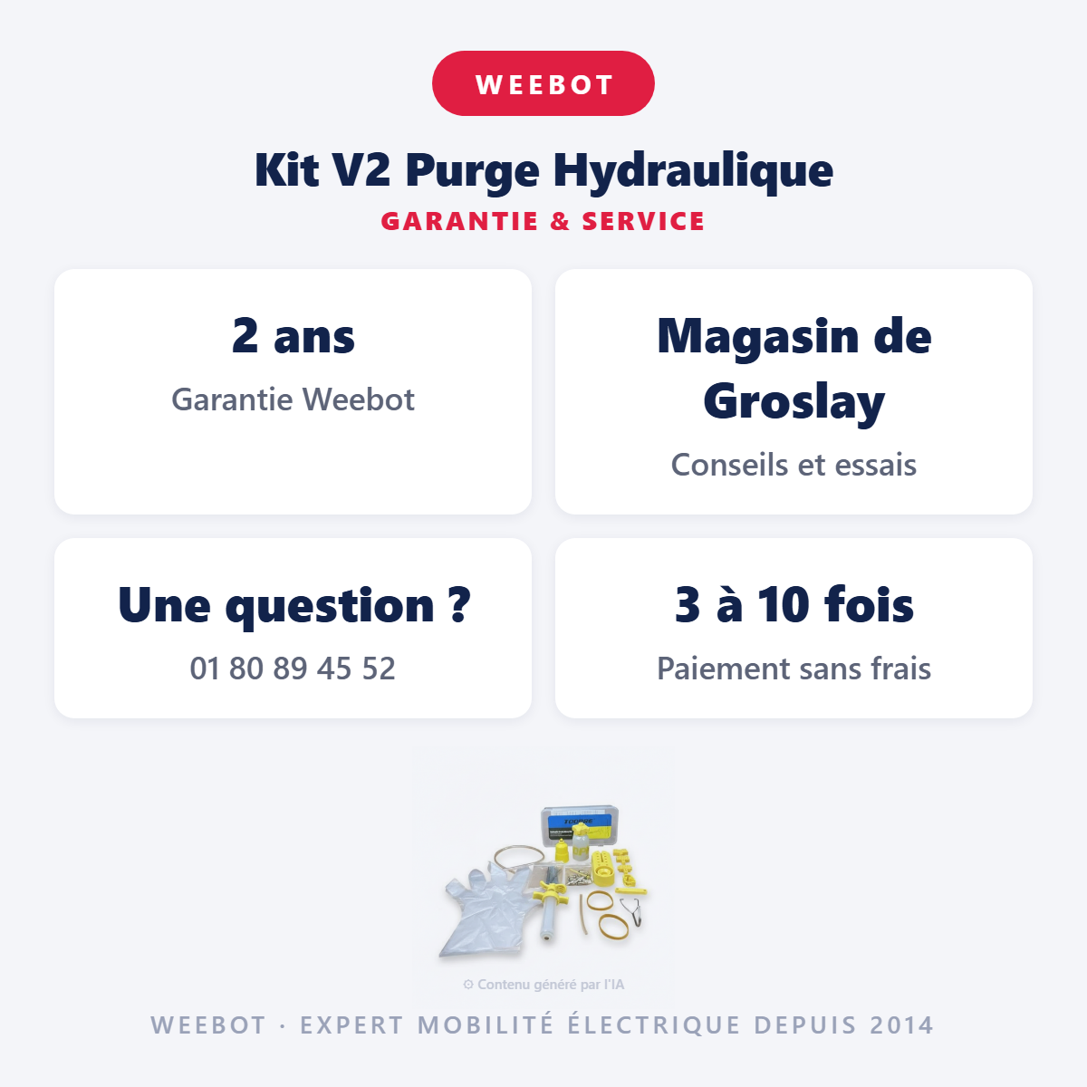 Kit V2 Purge Hydraulique : garantie 2 ans et service après-vente