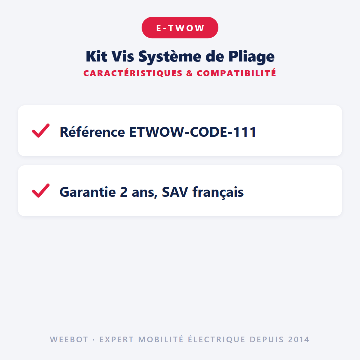Kit Vis Système de Pliage pour Trottinette Electrique E-Twow - Weebot