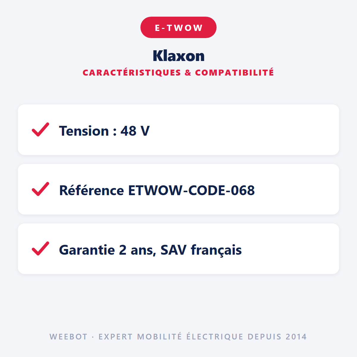 Klaxon pour Trottinette Electrique E-Twow 48V - Weebot