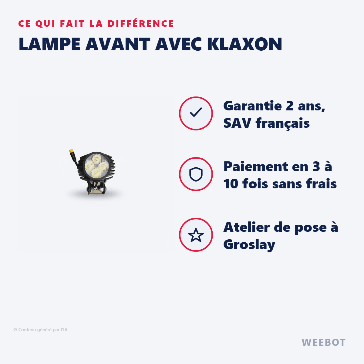 Lampe avant avec Klaxon pour Trottinette Électrique Langfeite Coupé - Weebot