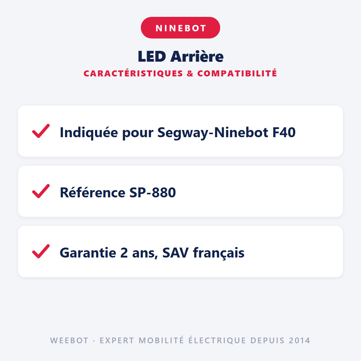 LED Arrière pour Trottinette Électrique Ninebot F40 D28 - Weebot