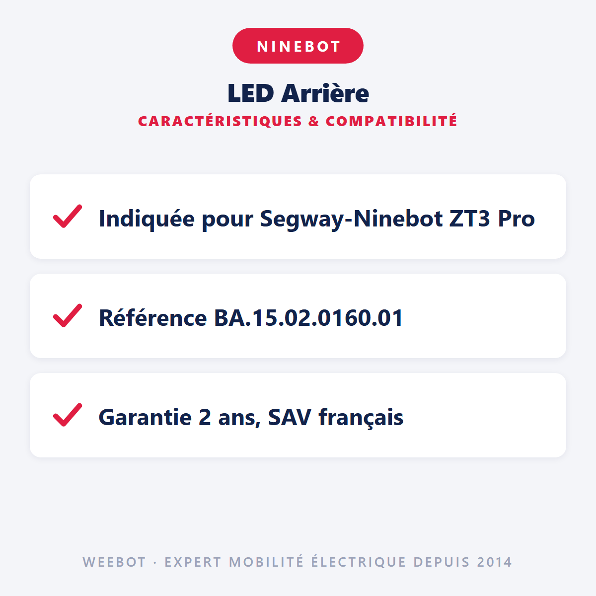 LED Arrière pour Trottinette Électrique Ninebot Segway ZT3 Pro - Weebot