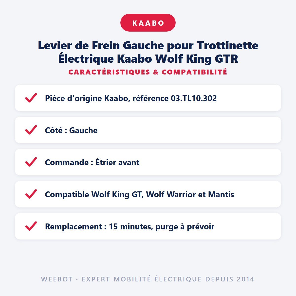 Levier de Frein Gauche pour Trottinette Électrique Kaabo Wolf King GTR - Weebot