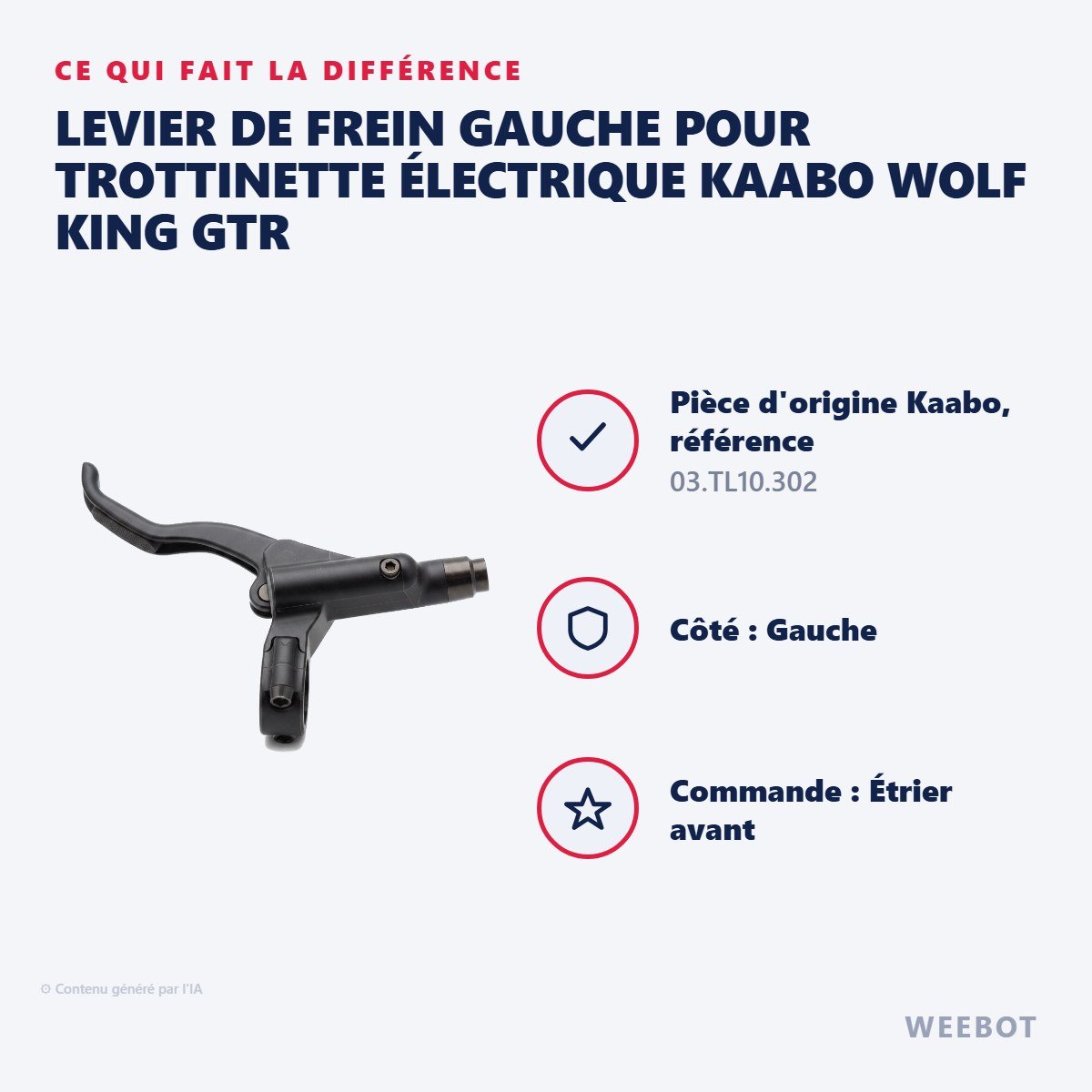 Levier de Frein Gauche pour Trottinette Électrique Kaabo Wolf King GTR - Weebot