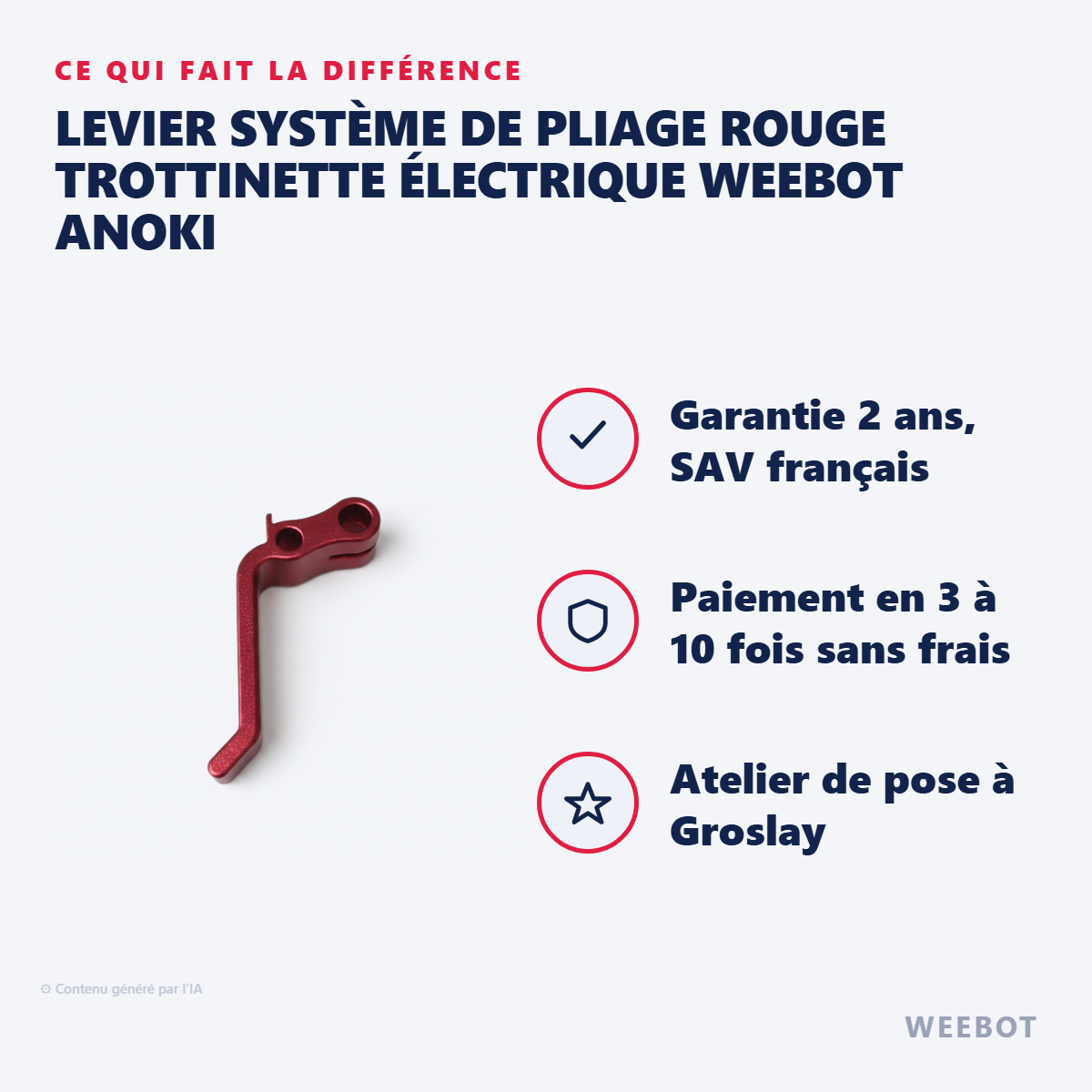 Levier Système de Pliage Rouge Trottinette Électrique Weebot Anoki : les points forts