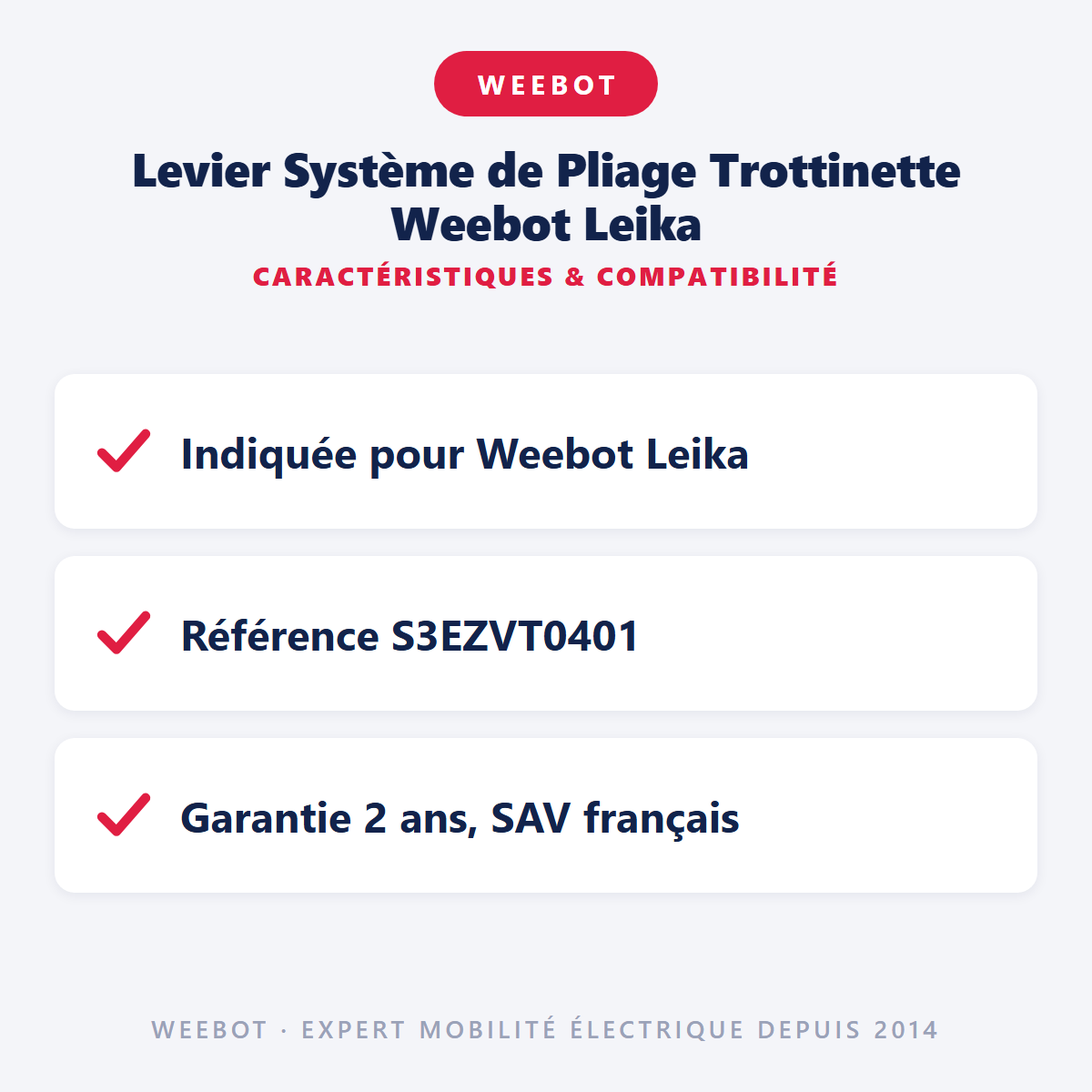 Levier Système de Pliage Trottinette Weebot Leika : caractéristiques et compatibilité