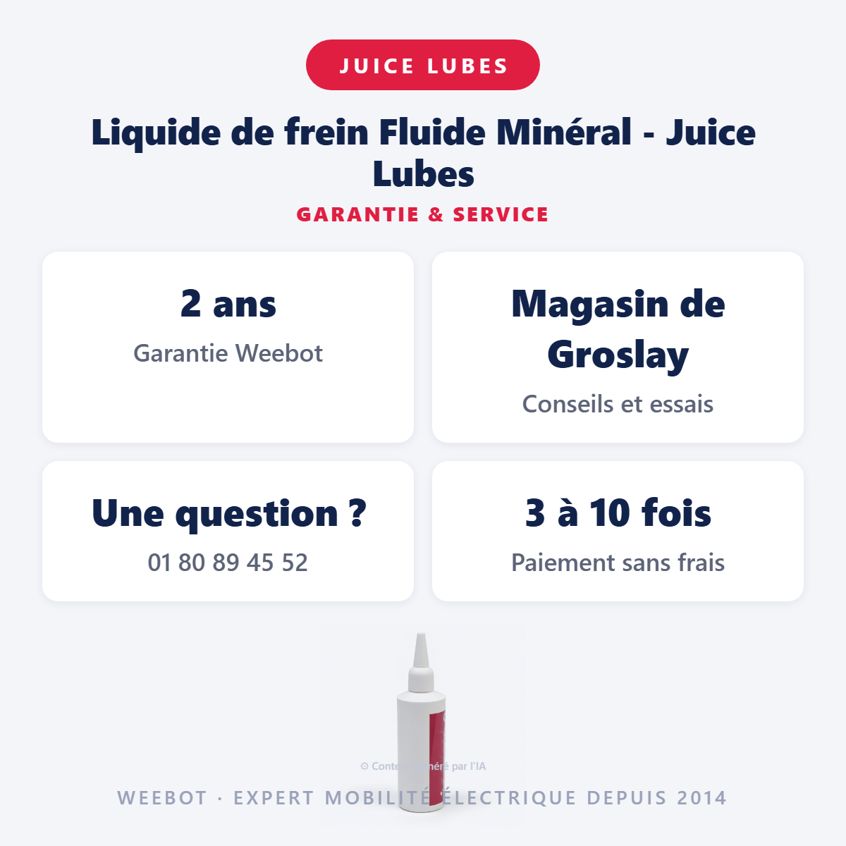Liquide de frein Fluide Minéral - Juice Lubes : garantie 2 ans et service après-vente
