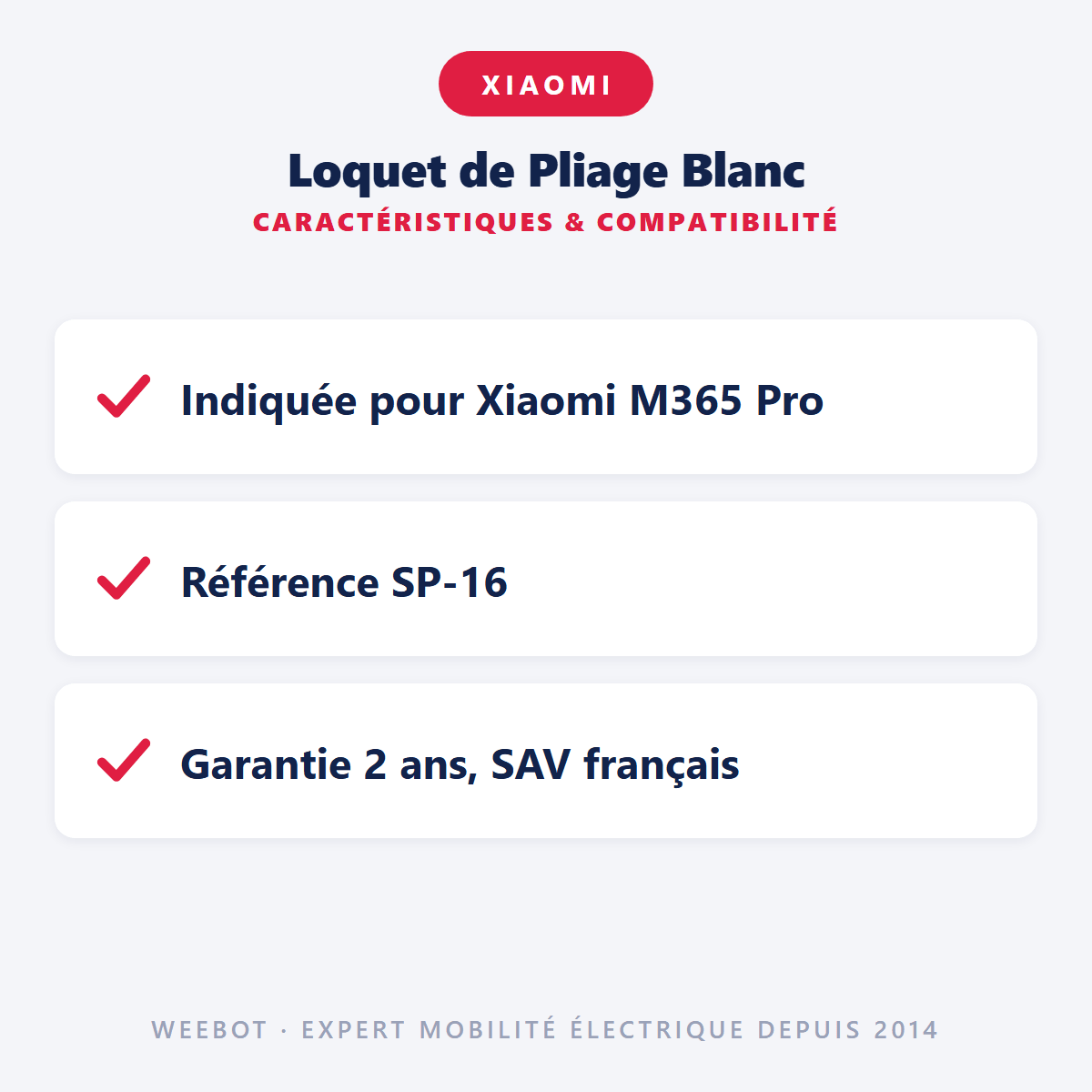 Loquet de Pliage Blanc pour Trottinette Électrique Xiaomi M365 & Pro - Weebot