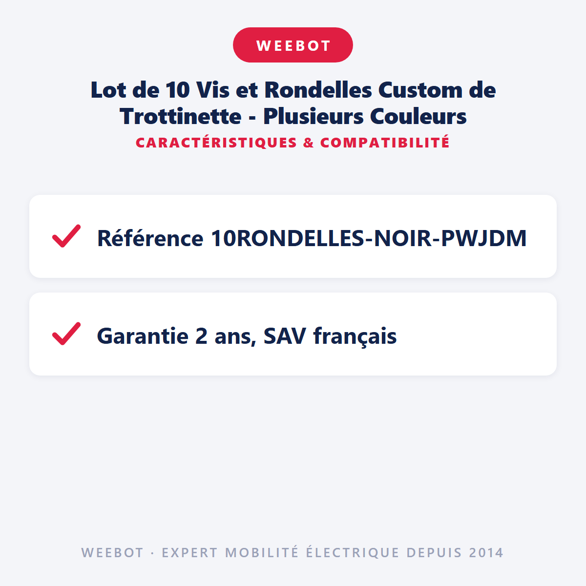 Lot de 10 Vis et Rondelles Custom de Trottinette - Plusieurs Couleurs : caractéristiques et compatibilité