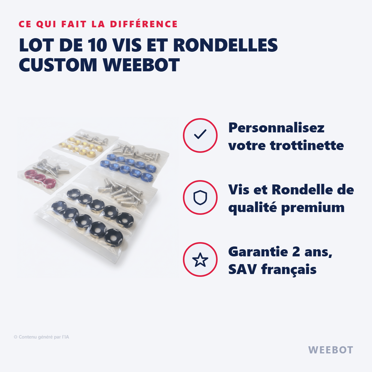 Lot de 10 Vis et Rondelles Custom Weebot pour Trottinette - Plusieurs Couleurs - Weebot