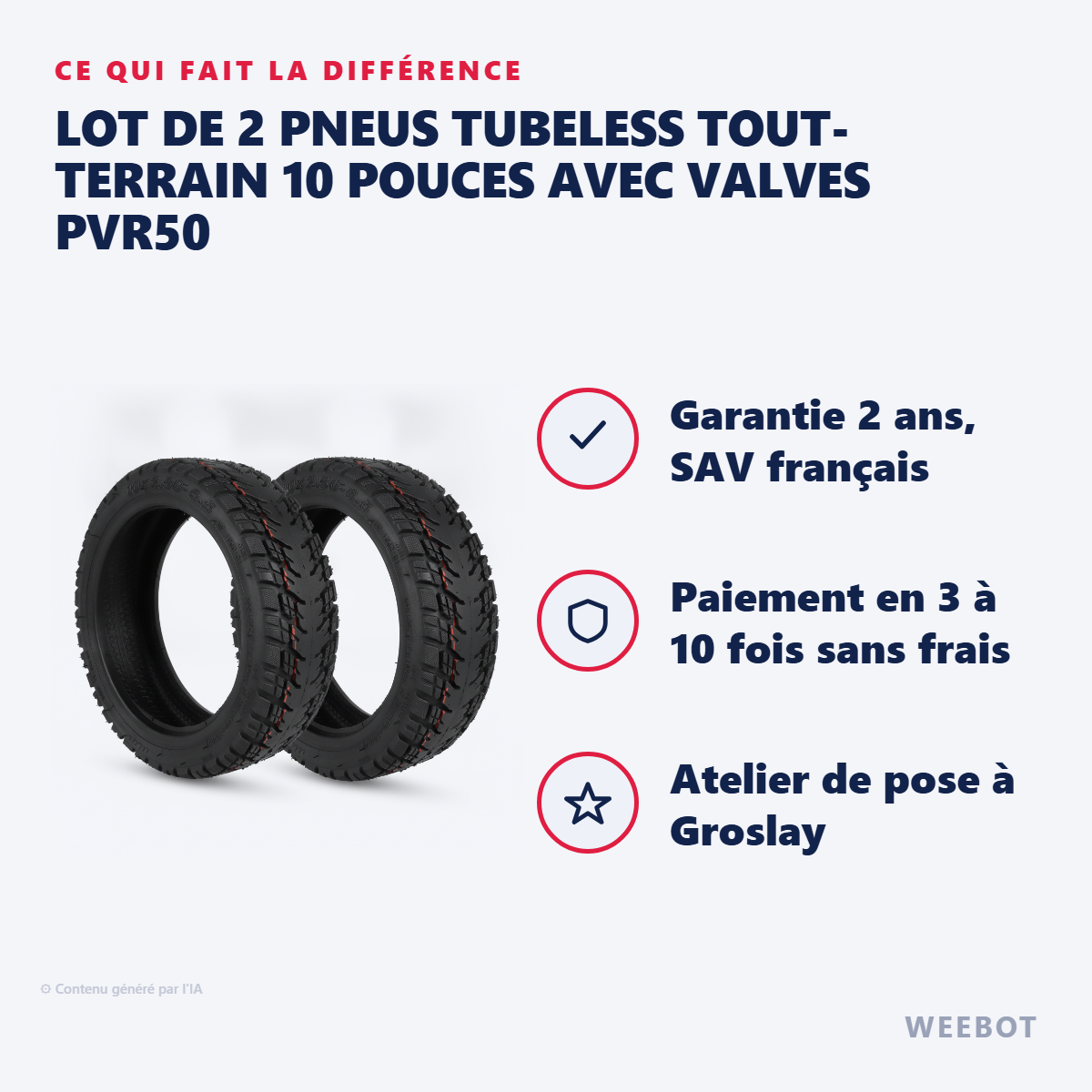 Lot de 2 Pneus Tubeless Tout-Terrain 10 Pouces avec Valves PVR50 : les points forts