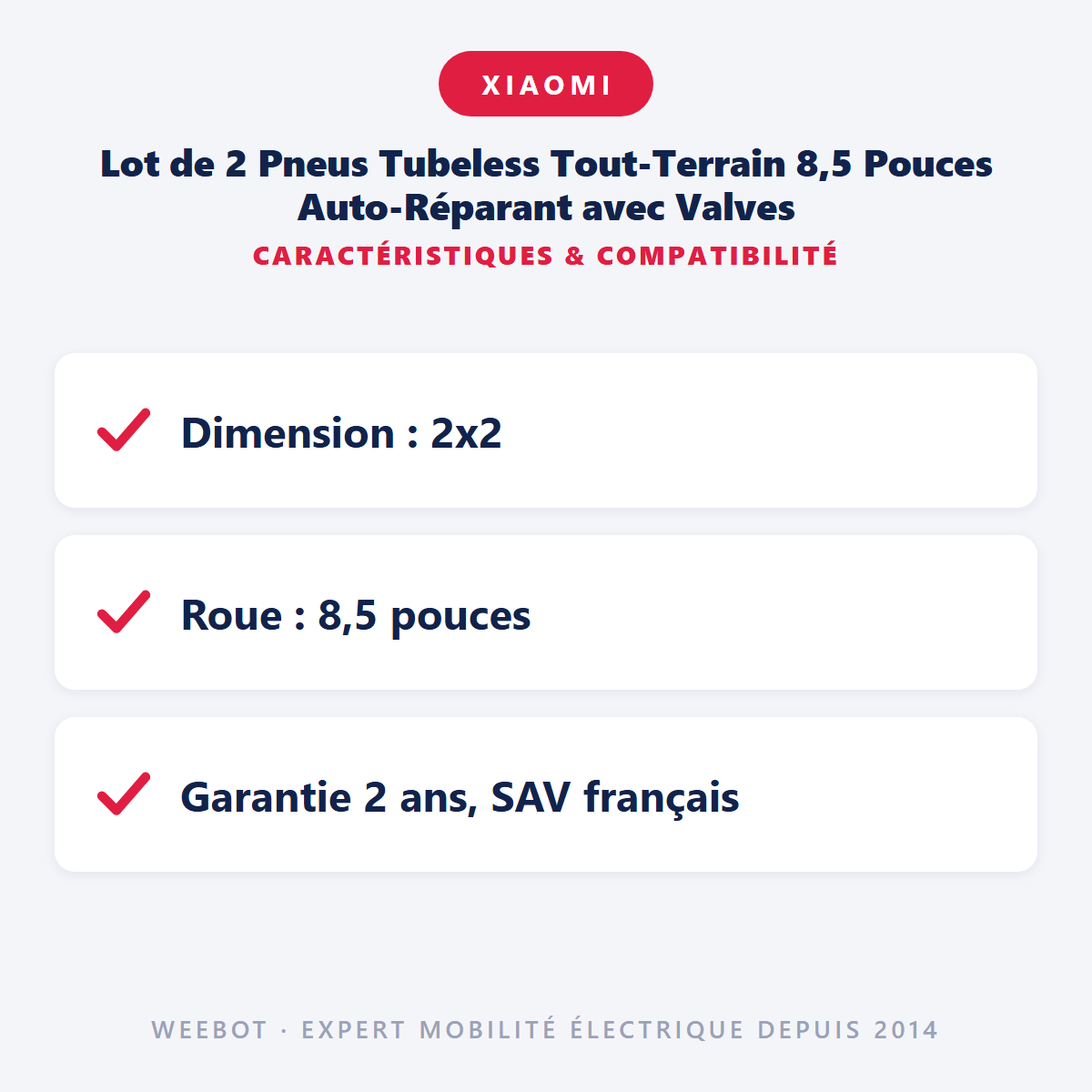 Lot de 2 Pneus Tubeless Tout-Terrain 8,5 Pouces Auto-Réparant avec Valves : caractéristiques et compatibilité