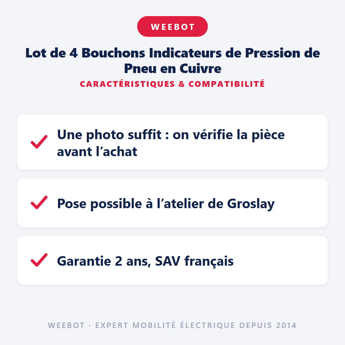 Lot de 4 Bouchons Indicateurs de Pression de Pneu en Cuivre : caractéristiques et compatibilité