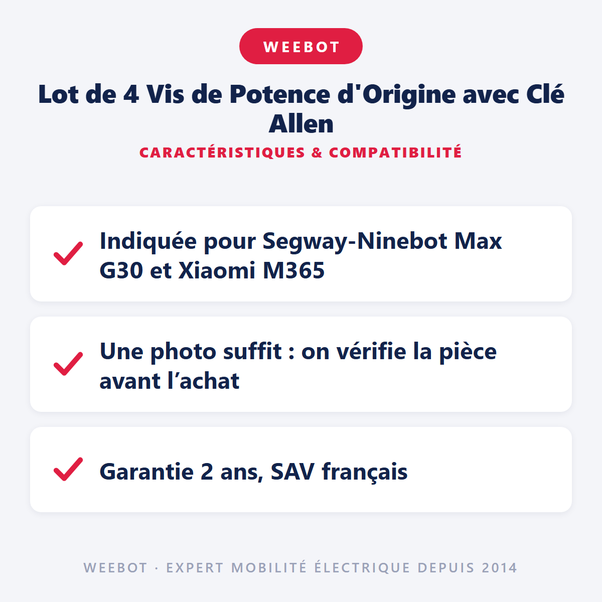 Lot de 4 Vis de Potence d'Origine avec Clé Allen : caractéristiques et compatibilité