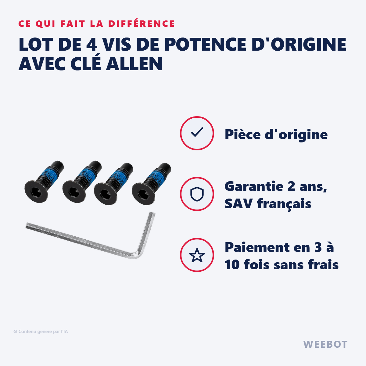 Lot de 4 Vis de Potence d'Origine avec Clé Allen : les points forts