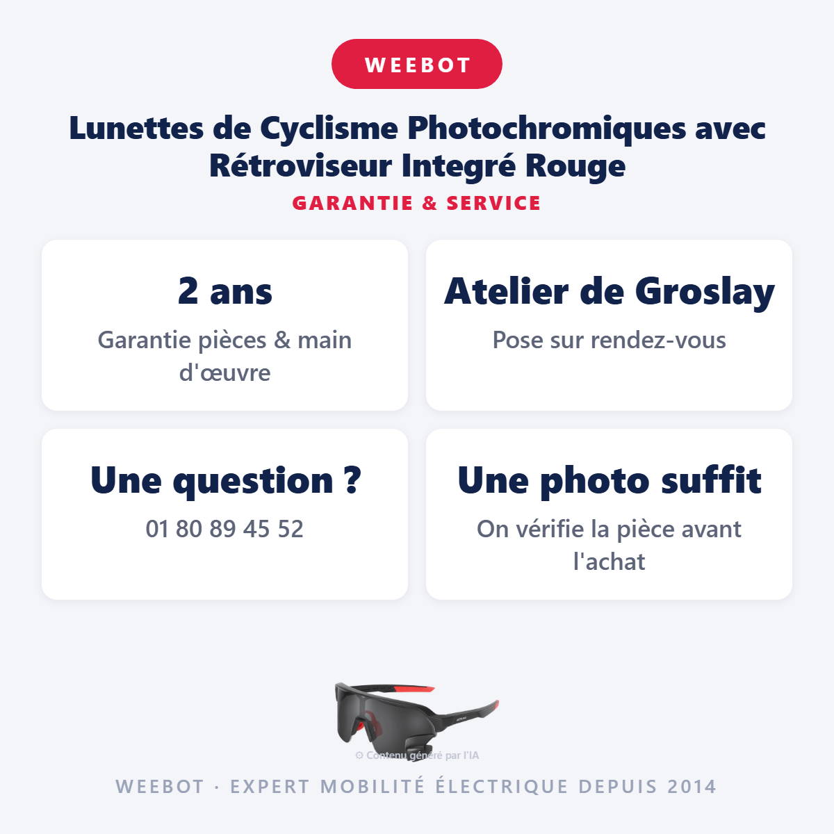 Lunettes de Cyclisme Photochromiques avec Rétroviseur Integré Rouge : garantie 2 ans et service après-vente