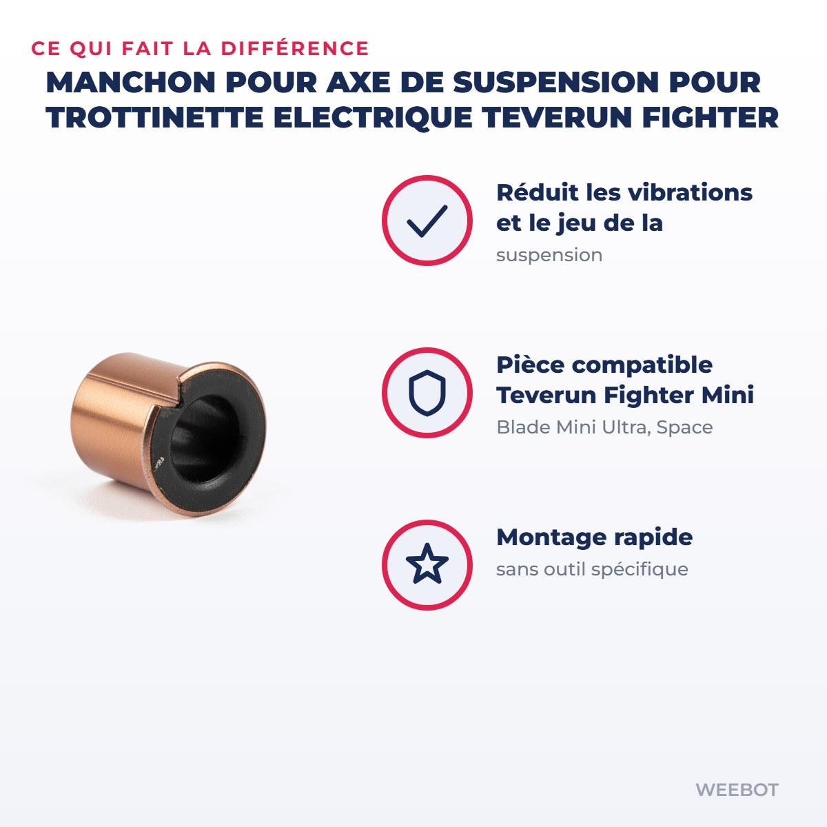 Manchon pour Axe de Suspension pour Trottinette Electrique Teverun Fighter — points forts