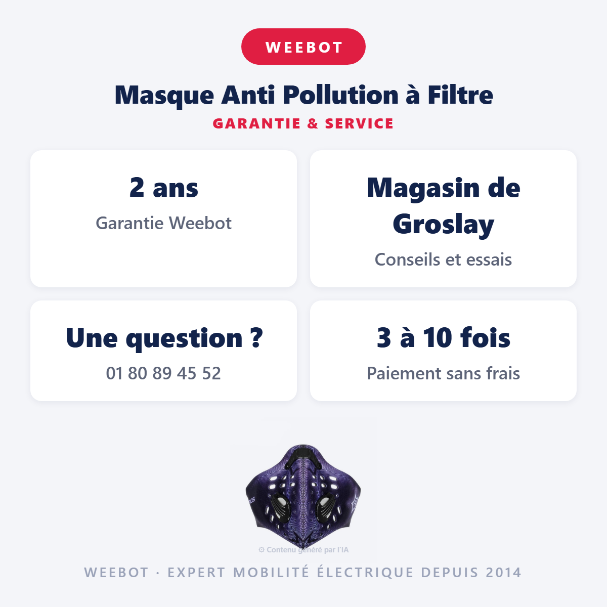 Masque Anti Pollution à Filtre : garantie 2 ans et service après-vente