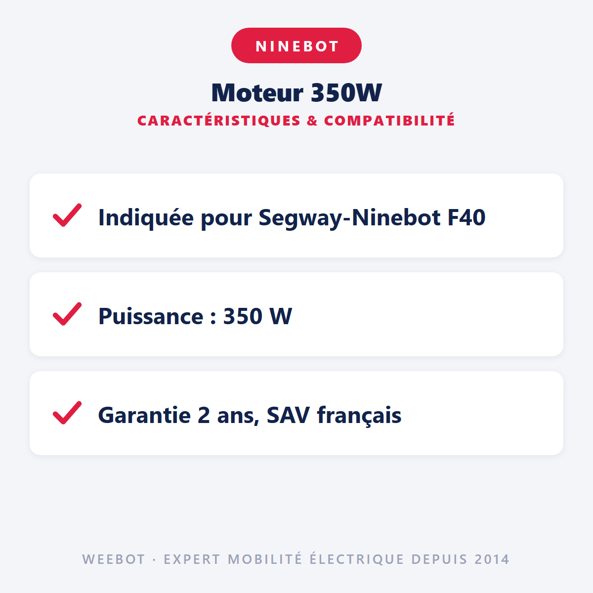 Moteur 350W pour Trottinette Électrique Ninebot F40 - Weebot