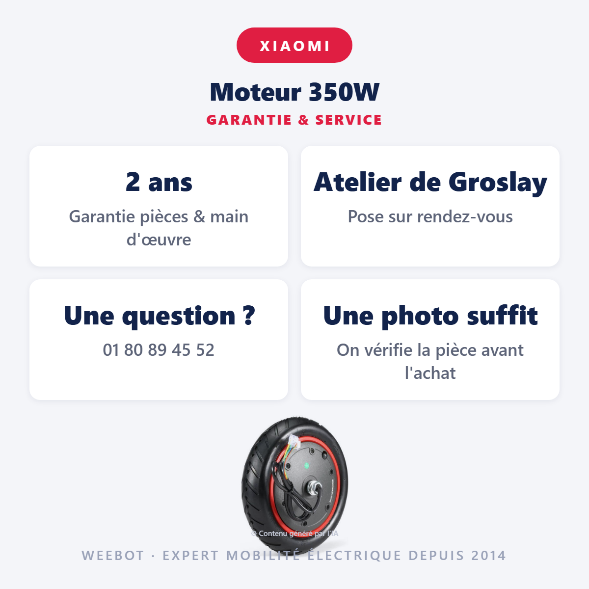 Moteur 350W : garantie 2 ans et service après-vente
