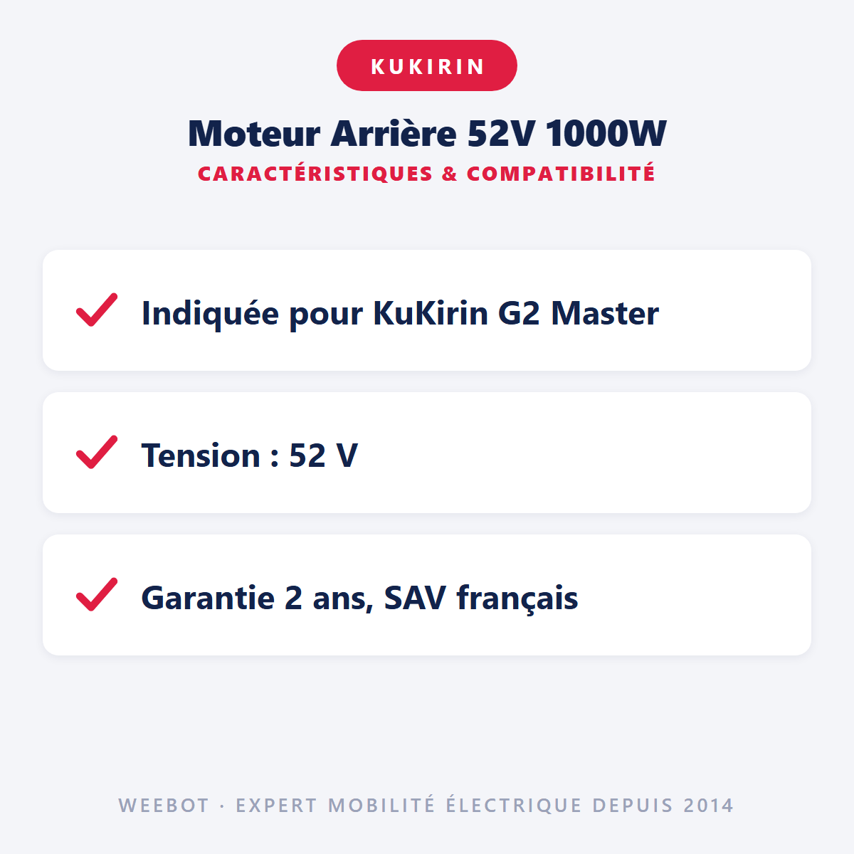 Moteur Arrière 52V 1000W pour Trottinette Électrique Kukirin G2 Master - Weebot