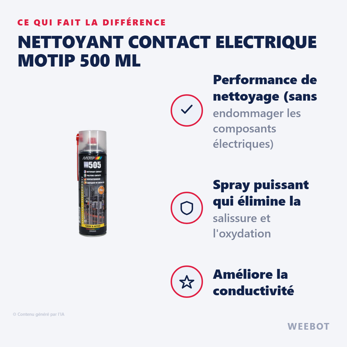 Nettoyant Contact Electrique Motip 500 ml : les points forts
