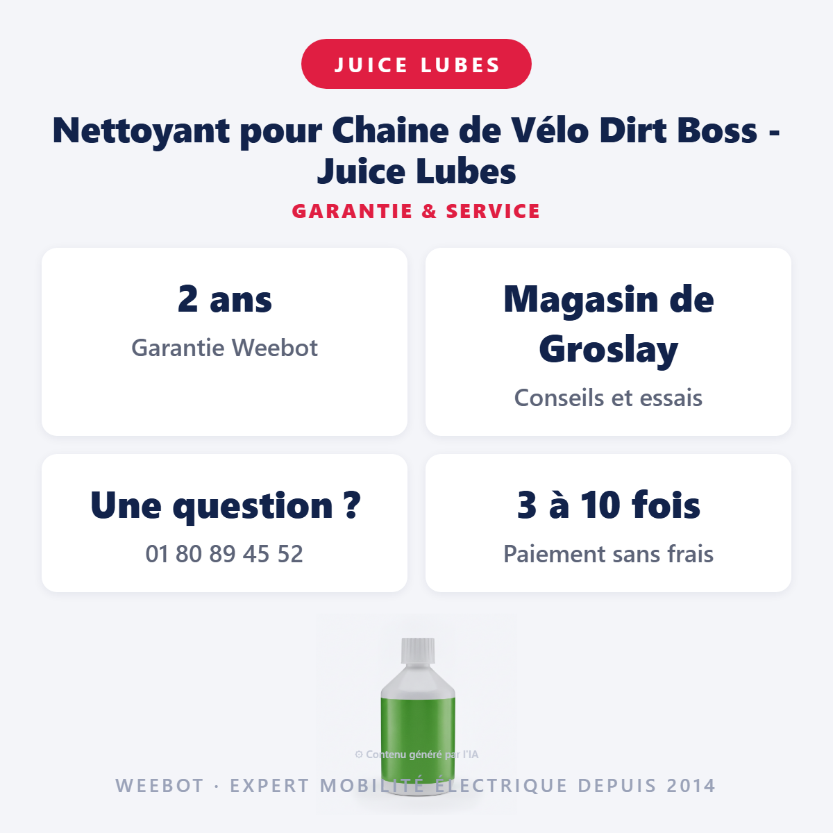 Nettoyant pour Chaine de Vélo Dirt Boss - Juice Lubes : garantie 2 ans et service après-vente